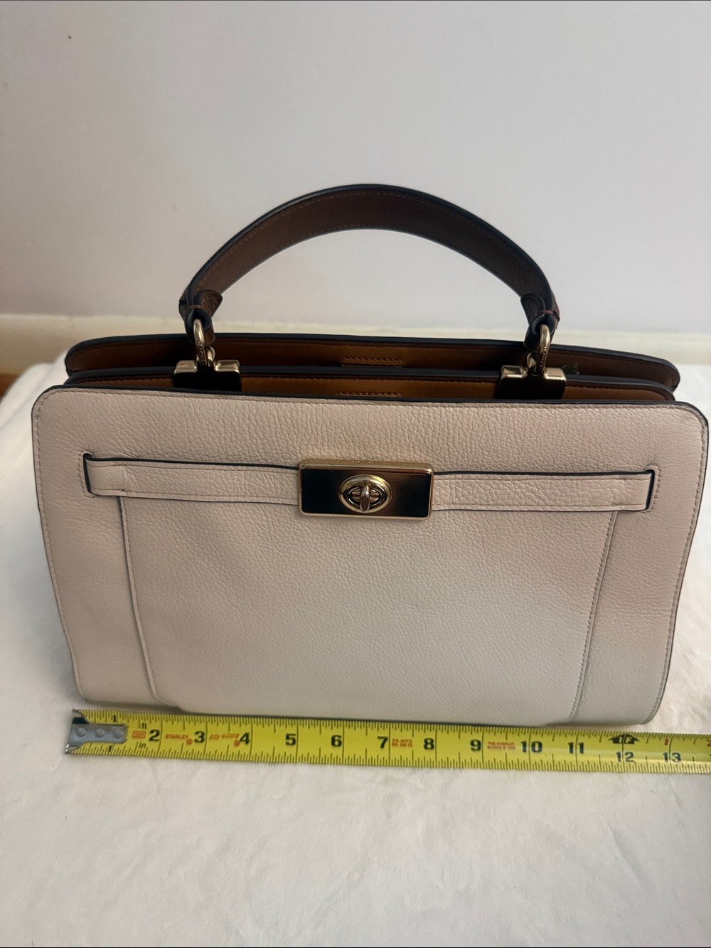 Coach Cream Leather Top-Handle Satchel with Turnlock - Picture 4 of 17